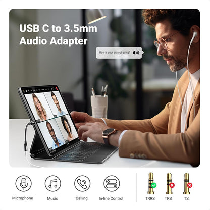 USB-C - 3,5 mm-es UGREEN AV161 audio adapter, fekete