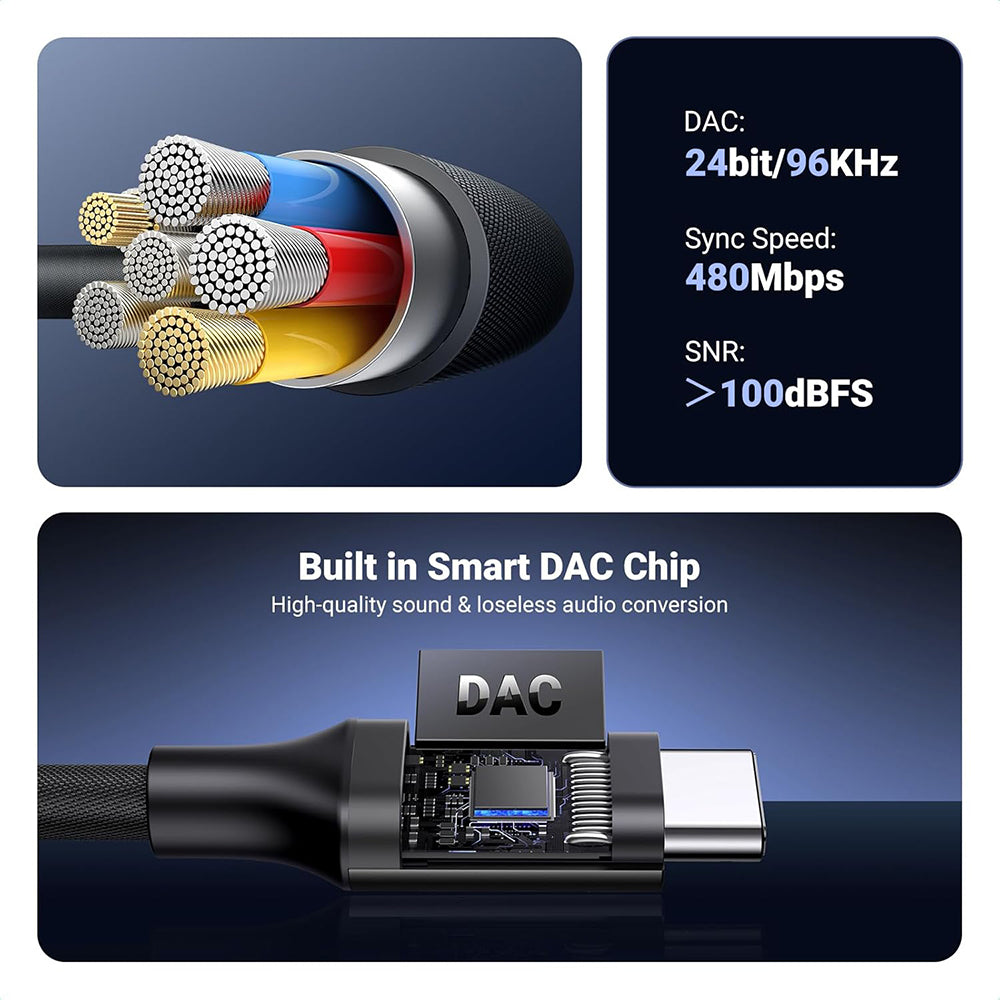 USB-C - 3,5 mm-es UGREEN AV161 audio adapter, fekete
