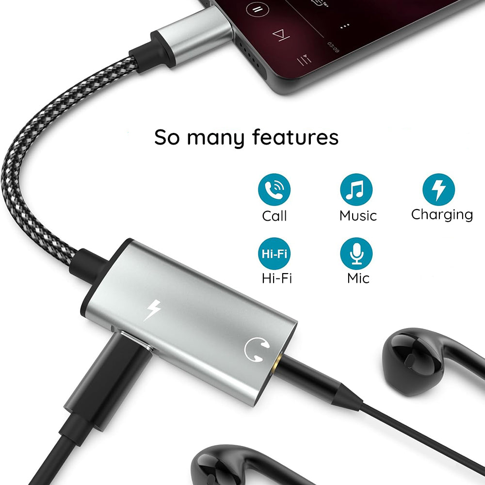 USB-C - USB-C / 3.5mm Techsuit AC22 AcustiCore Audio Adapter, Szürke
