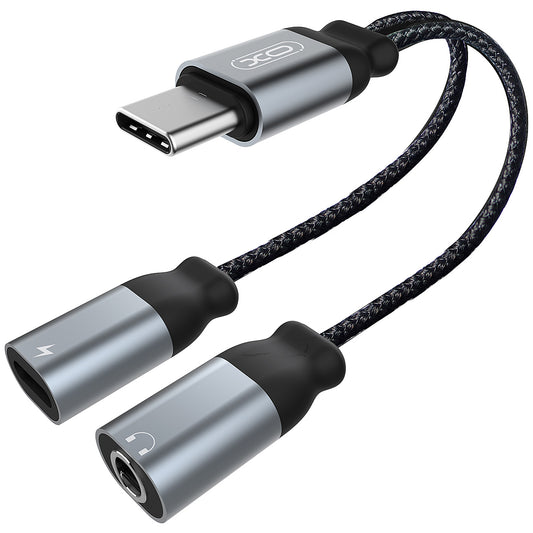 USB-C - USB-C / 3,5 mm-es XO Design NBR160B audio adapter, Fekete