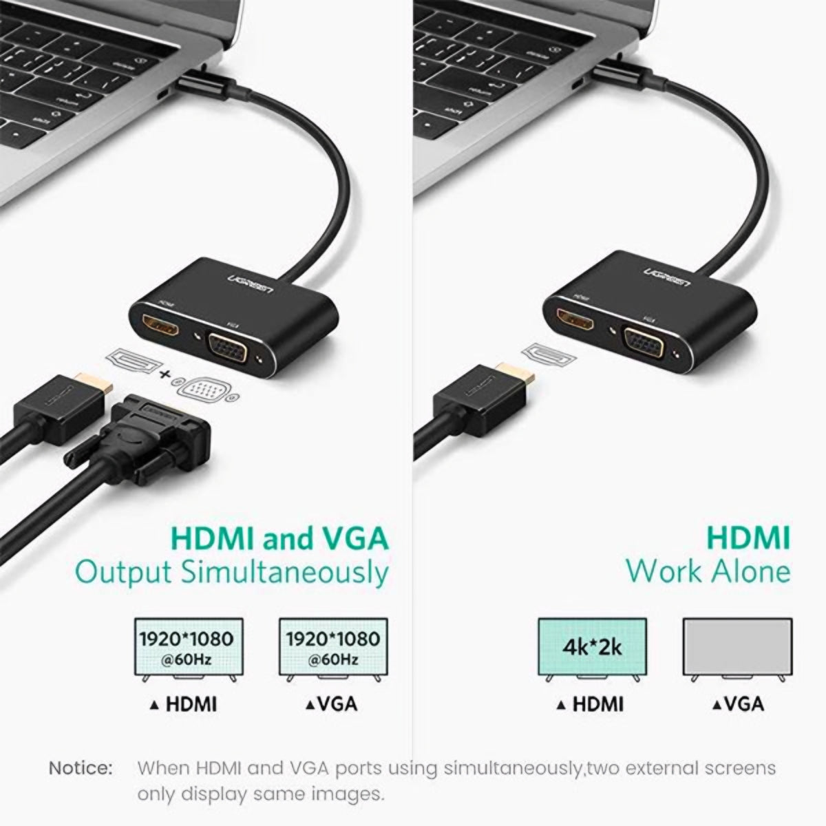 UGREEN CM449 videó adapter, USB-A - HDMI / VGA, szürke