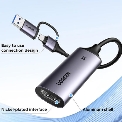 Audio és Videó Adapter USB-A / USB-C - HDMI UGREEN CM629 (15389), Szürke