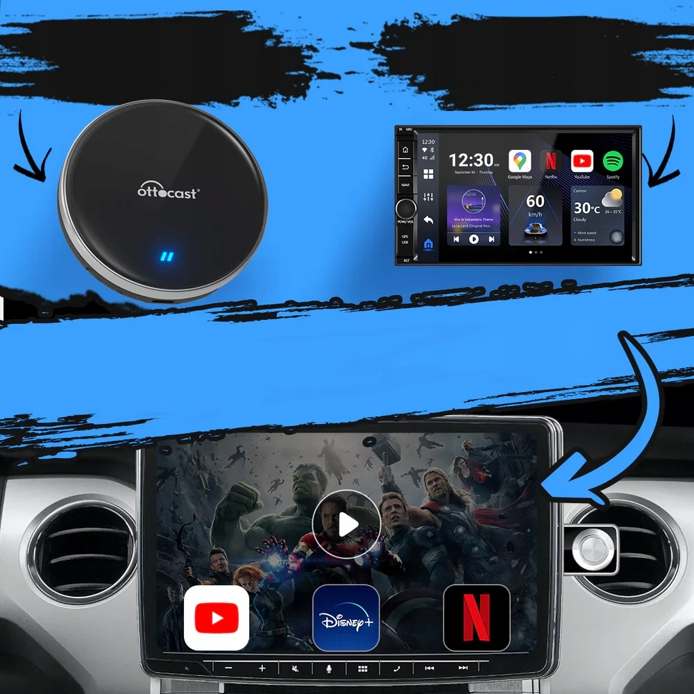 Carplay / Android Auto vezeték nélküli Ottocast OttoAibox P3 Lite adapter Apple iPhone / Android sorozathoz