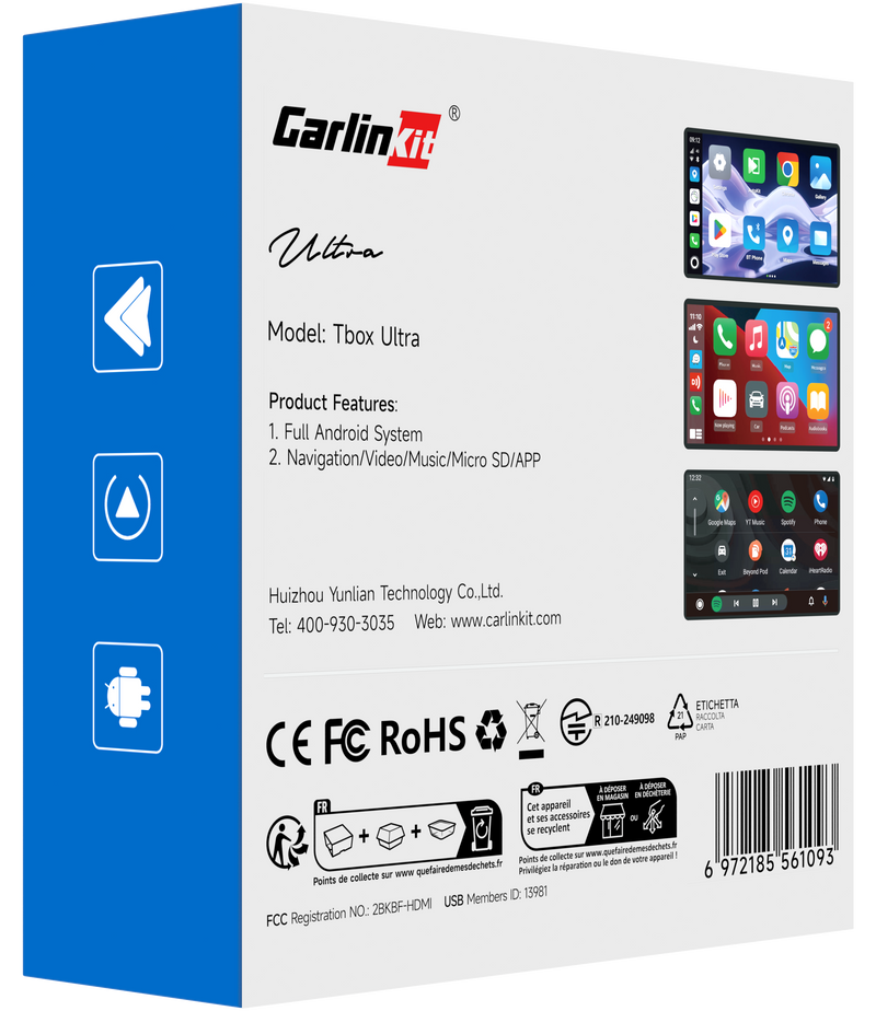 Carplay / Android Auto vezeték nélküli Carlinkit TBox Ultra 2 adapter Apple iPhone / Android sorozathoz, 8GB RAM / 128GB