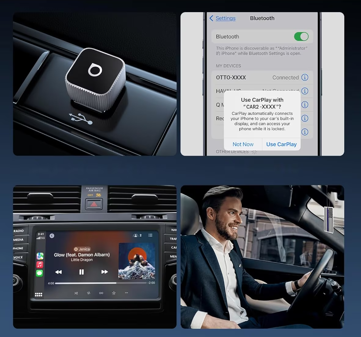 Carplay / Android Auto vezeték nélküli Ottocast Mini Cube Style B adapter Apple iPhone / Android Series CP88-T2-hez