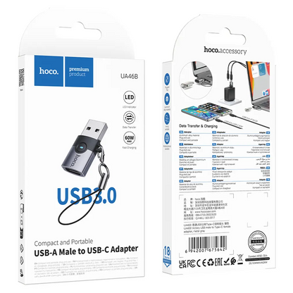 USB-C - USB-A Adat- és Töltőadapter HOCO UA46B, Szürke