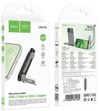USB-C adat- és töltőadapter - USB-C HOCO UA47A, fekete