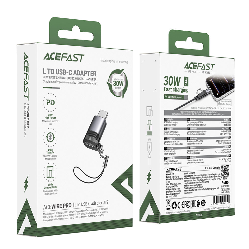 Adat és Töltő Átalakító Lightning - USB-C Acefast J19, Szürke