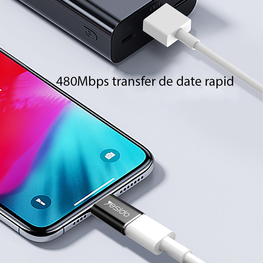 USB-C - Lightning Yesido GS03 adat és töltő adapter, Fekete