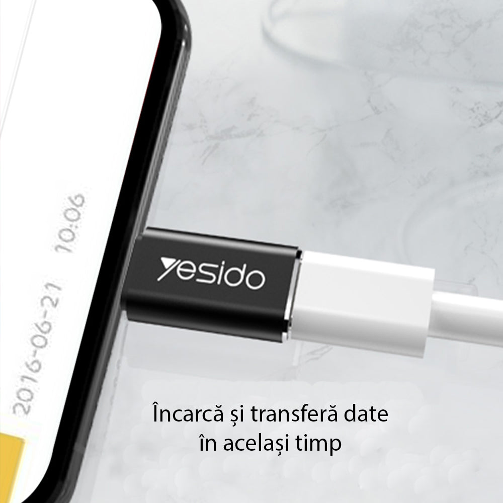 USB-C - Lightning Yesido GS03 adat és töltő adapter, Fekete