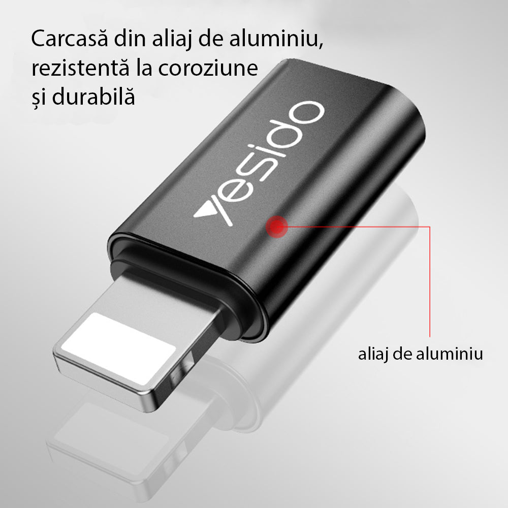 USB-C - Lightning Yesido GS03 adat és töltő adapter, Fekete