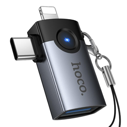 OTG Lightning / USB-C - USB-A HOCO UA46D adapter, Szürke