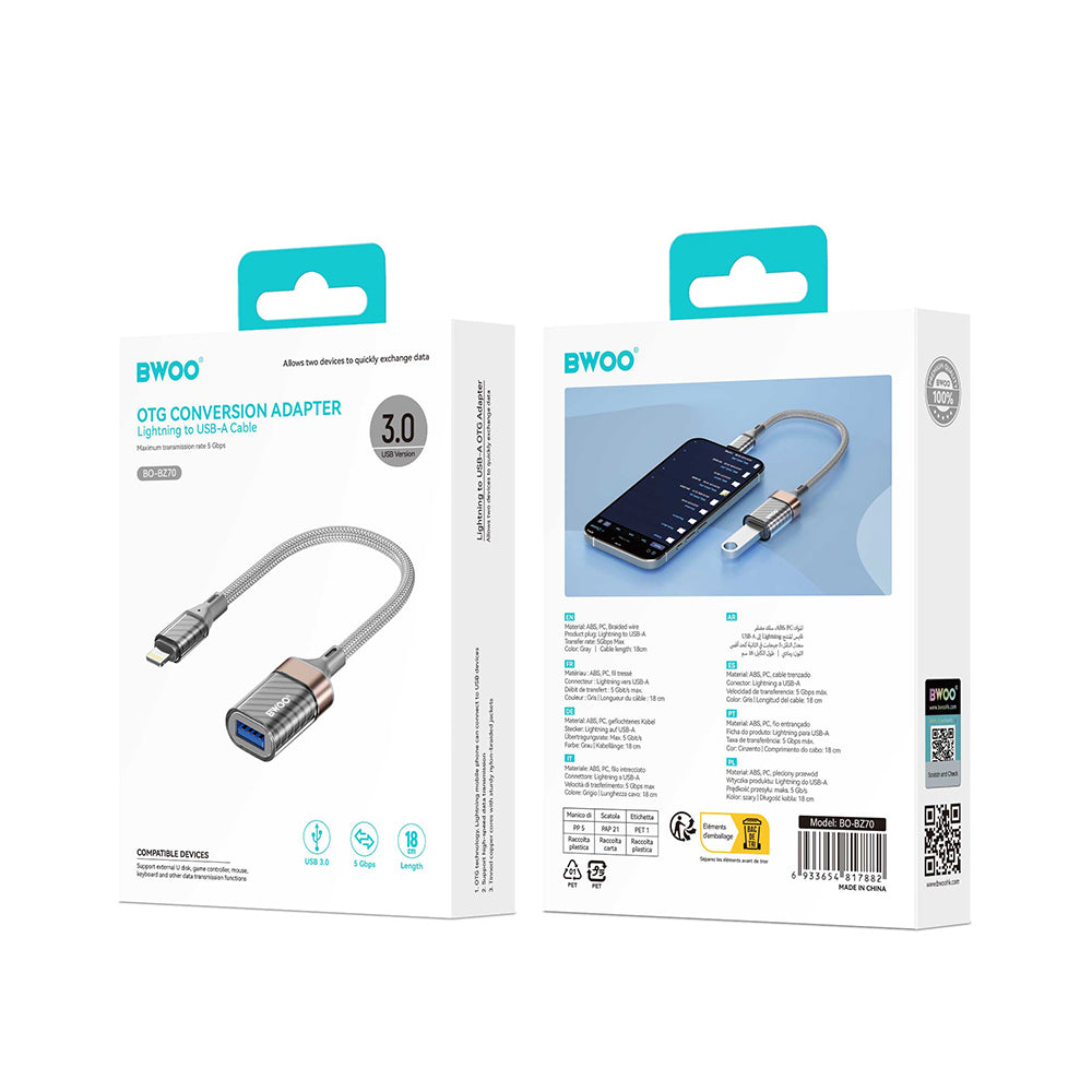 OTG Lightning - USB-A BWOO BZ70 adapter, Szürke