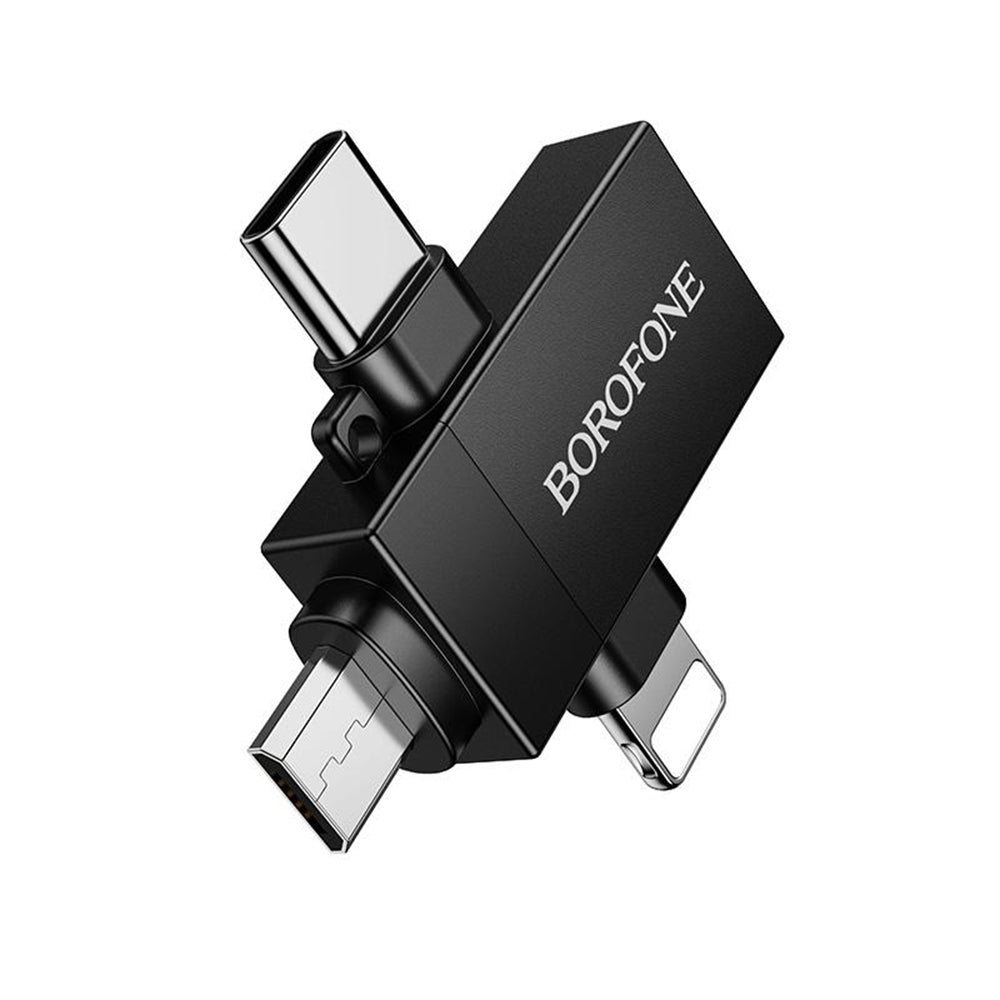 OTG Lightning / microUSB / USB-C - USB-A Borofone BV26D adapter, fekete