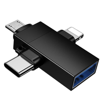 OTG Lightning / microUSB / USB-C - USB-A Borofone BV26D adapter, fekete