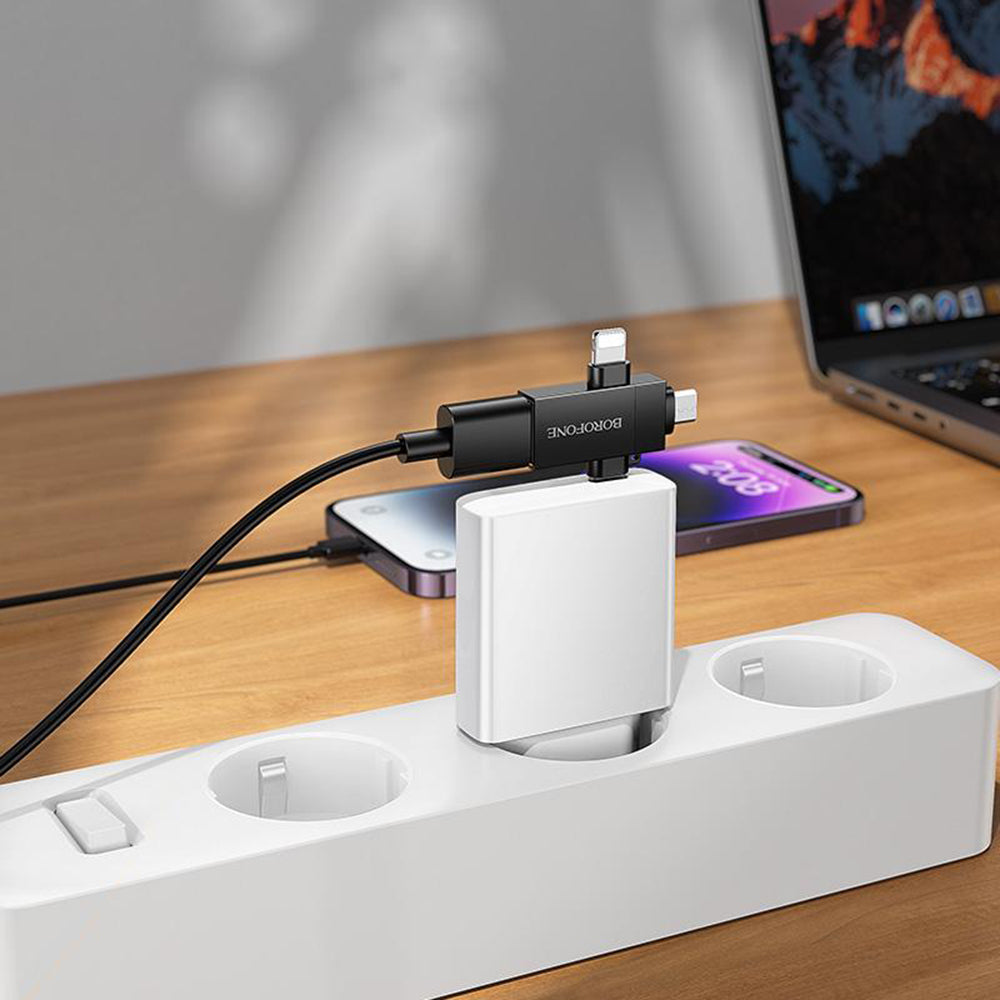 OTG Lightning / microUSB / USB-C - USB-A Borofone BV26D adapter, fekete