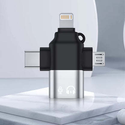 OTG Lightning / microUSB / USB-C - USB-A Techsuit A17 SoundVoltX adapter, Fekete