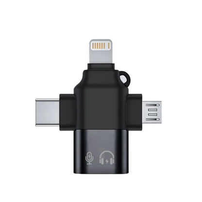 OTG Lightning / microUSB / USB-C - USB-A Techsuit A17 SoundVoltX adapter, Fekete