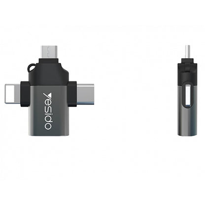 OTG adapter Lightning / microUSB / USB-C - USB-A Yesido GS15, Fekete