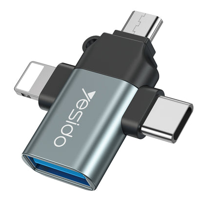OTG adapter Lightning / microUSB / USB-C - USB-A Yesido GS15, Fekete