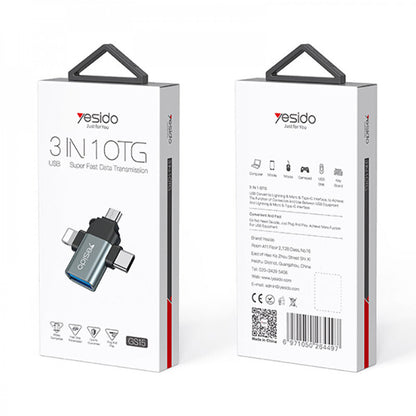 OTG adapter Lightning / microUSB / USB-C - USB-A Yesido GS15, Fekete