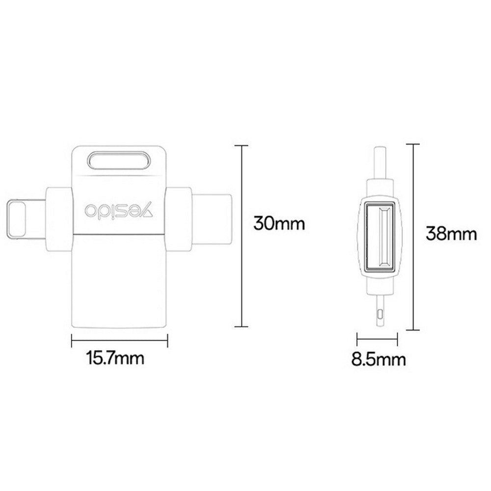 OTG Lightning / USB-C - USB-A Yesido GS35 adapter, Szürke