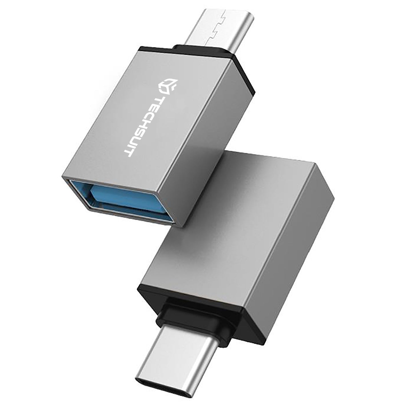 OTG microUSB / USB-C - USB-A Techsuit A13 DuoVoltX adapter, Szürke, 2 darabos készlet