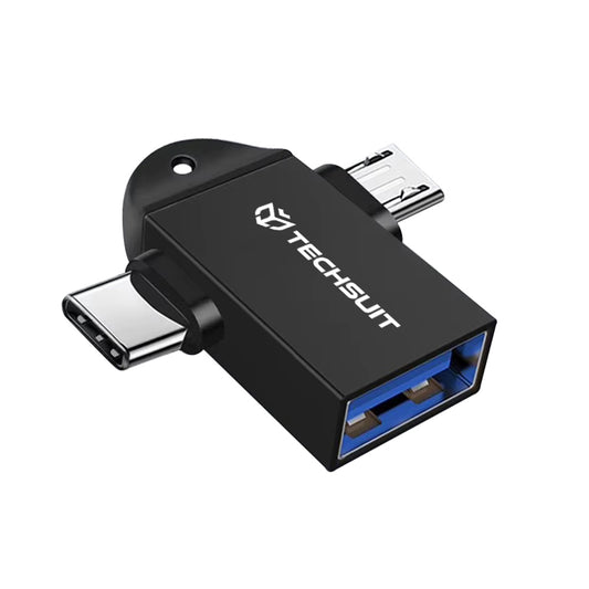OTG microUSB / USB-C - USB-A Techsuit A16 TwoVoltX adapter, Fekete