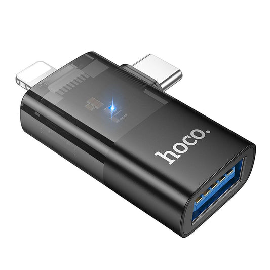 OTG adapter Lightning / USB-C - USB-A HOCO UA36E, Fekete