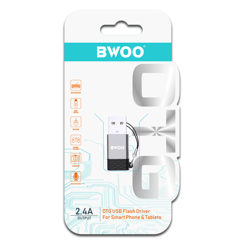 USB-C - USB-A Adat- és töltőadapter BWOO BZ-38, Szürke