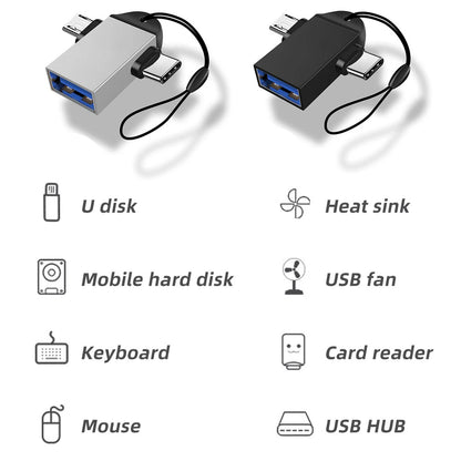 OTG Adapter microUSB / USB-C - USB-A Techsuit A15 AluCoreX, Black