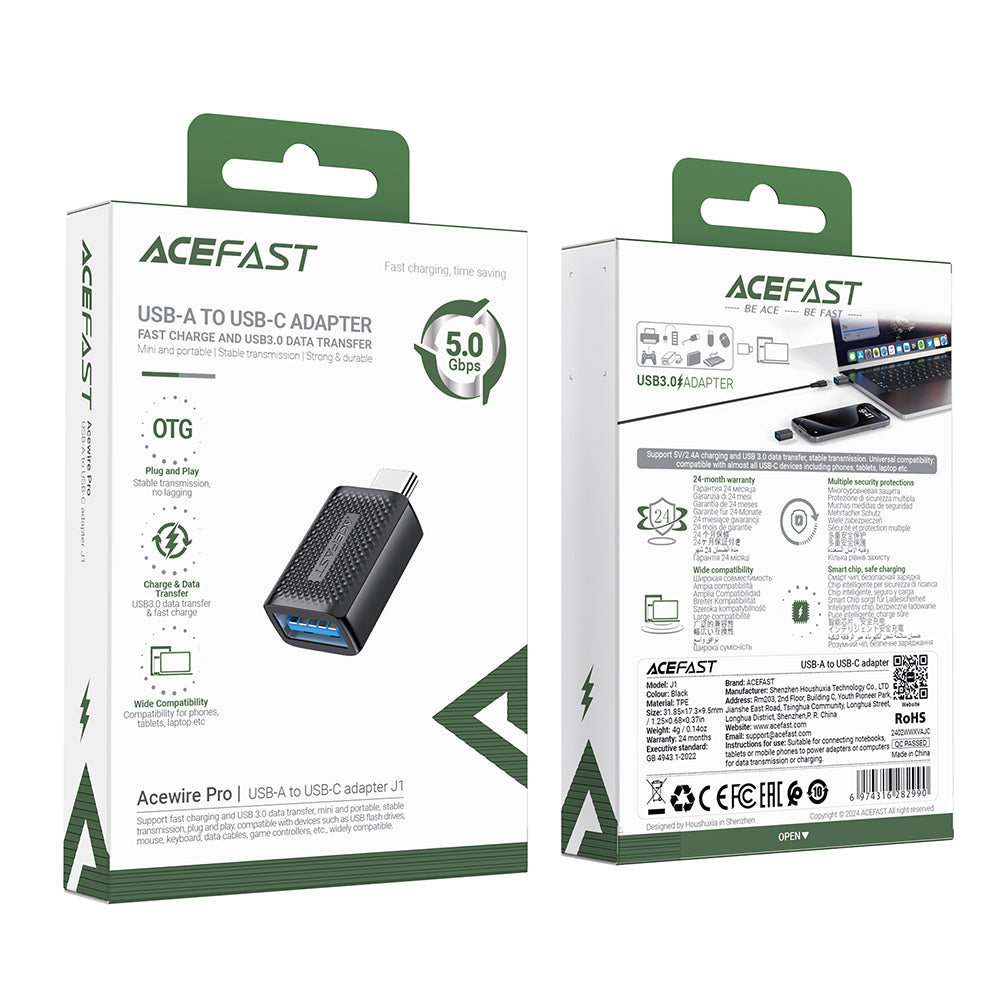 OTG USB-C - USB-A Acefast J1 adapter, Fekete