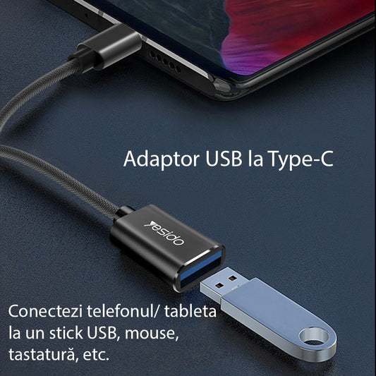 OTG USB-C - USB-A Yesido GS01 adapter, Fekete
