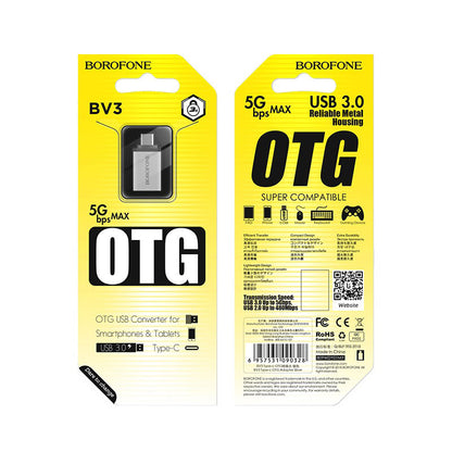 OTG USB-A - USB-C Borofone BV3 adapter, ezüst