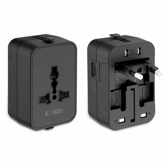 Tech-Protect TA300 Travel EU / UK / US / AU hálózati adapter, Fekete