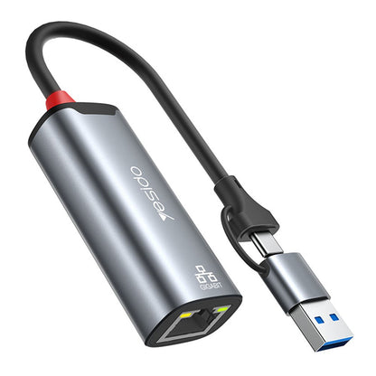 Yesido HB26 hálózati adapter, RJ45, USB / USB-C, szürke