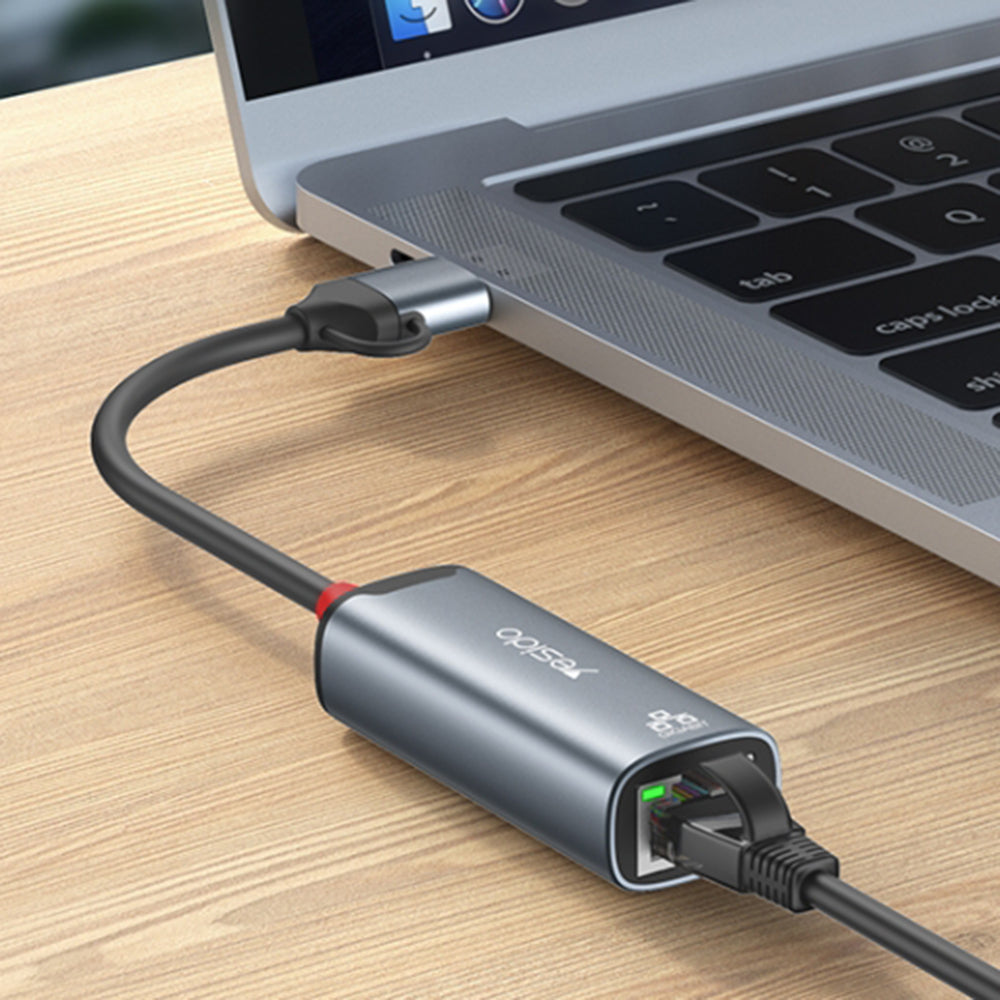 Yesido HB26 hálózati adapter, RJ45, USB / USB-C, szürke