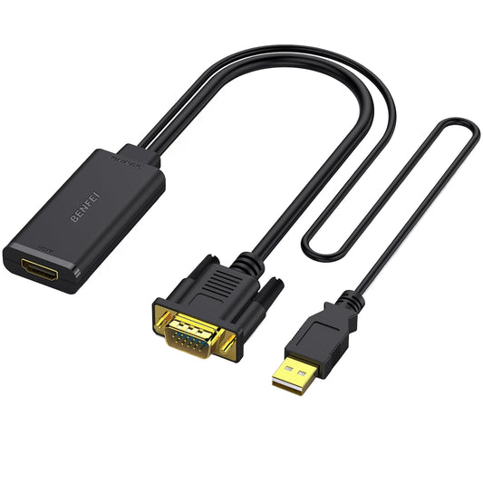 Benfei Video Adapter, VGA / USB-A - HDMI, 1080P, Fekete