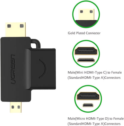 UGREEN HD129 videó adapter, miniHDMI / microHDMI - HDMI, 1080P, Fekete