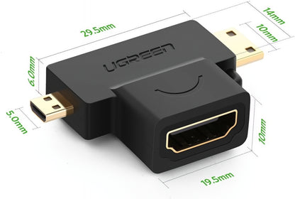 UGREEN HD129 videó adapter, miniHDMI / microHDMI - HDMI, 1080P, Fekete