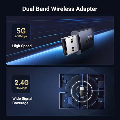 UGREEN CM762 (35264) vezeték nélküli adapter, Dual Band, Wi-Fi 6, 600Mbps, Fekete