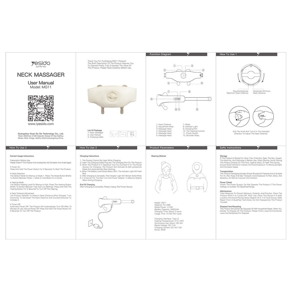 Yesido MG11 nyakmasszírozó készülék, bézs