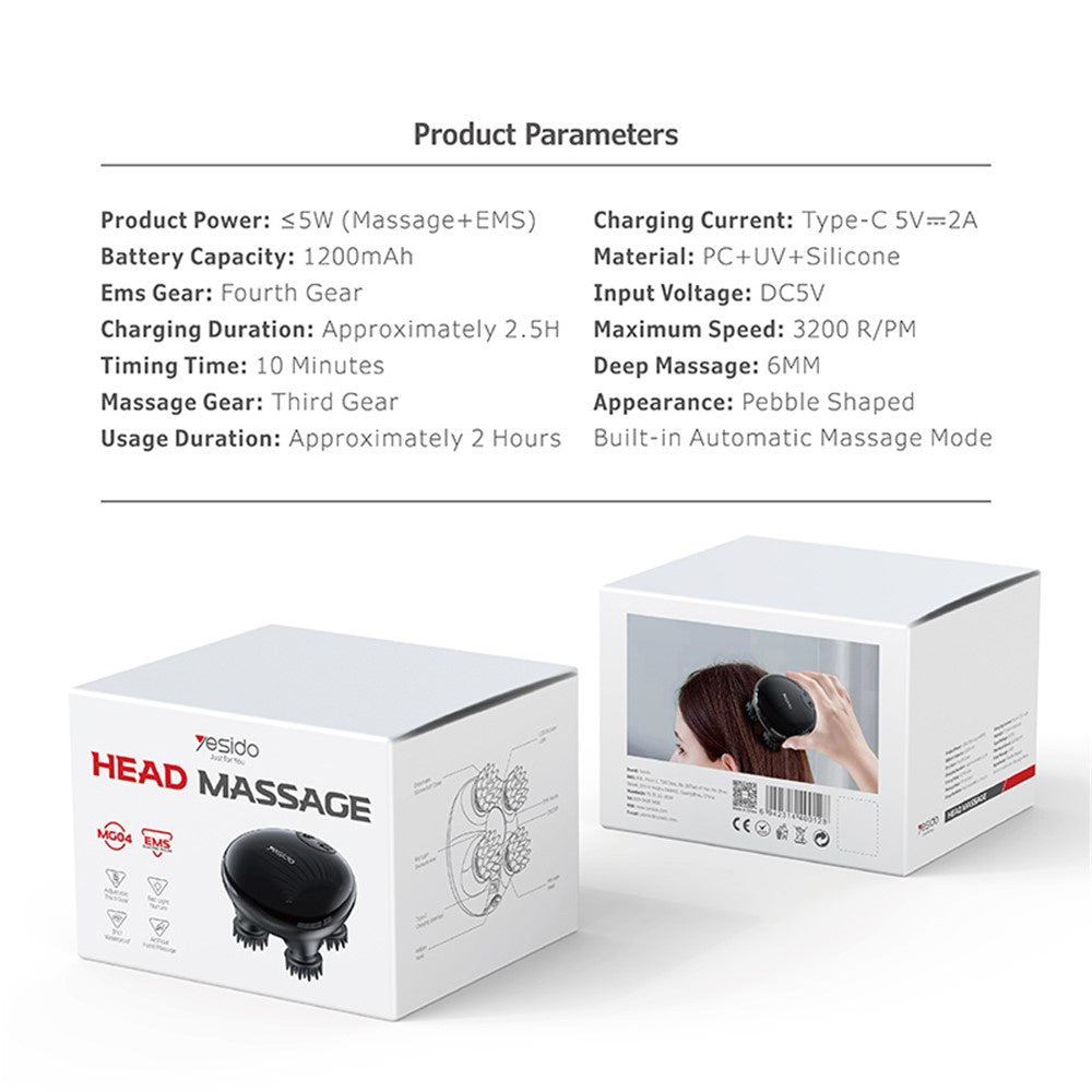Yesido MG04 fejbőr masszírozó készülék, Fekete
