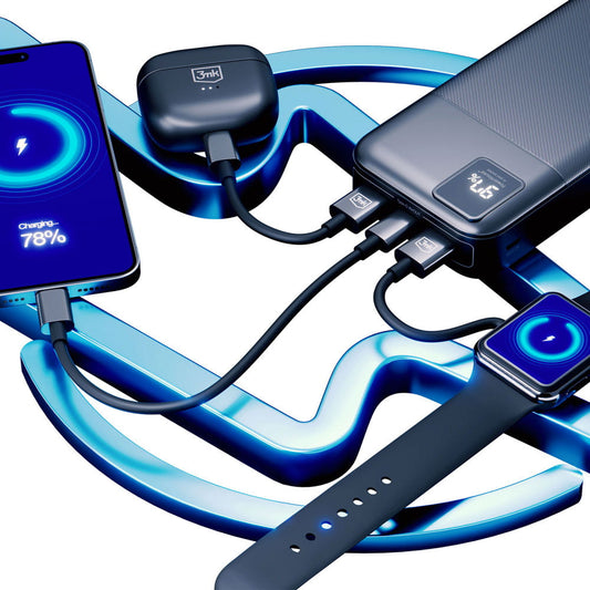 3MK PowerHouse külső akkumulátor, 20000mAh, 22,5W, QC + PD, 1 x USB-A - 1 x USB-C, Fekete