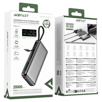 Külső akkumulátor Acefast M22, 20000mAh, 130W, QC + PD, 1 x USB-A - 2 x USB-C, Fekete