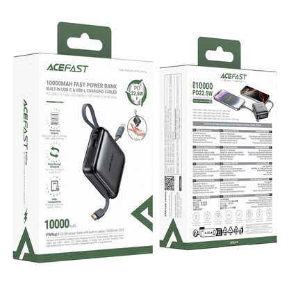 Külső akkumulátor Acefast M23, 10000mAh, 22.5W, QC + PD, 1 x Lightning - 2 x USB-C, Szürke