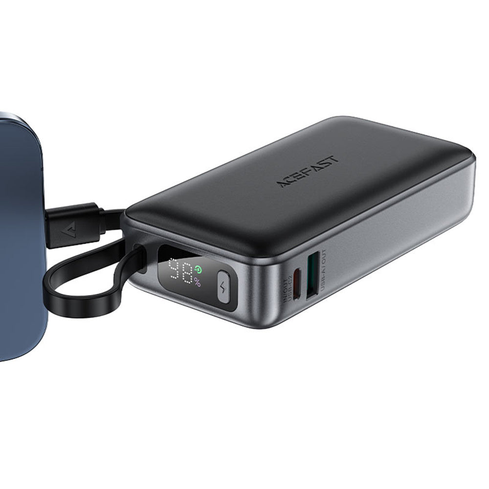 Acefast M7 külső akkumulátor, 10000mAh, 30W, QC + PD, 1 x USB-A - 2 x USB-C, fekete