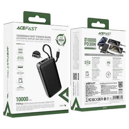 Acefast M7 külső akkumulátor, 10000mAh, 30W, QC + PD, 1 x USB-A - 2 x USB-C, fekete