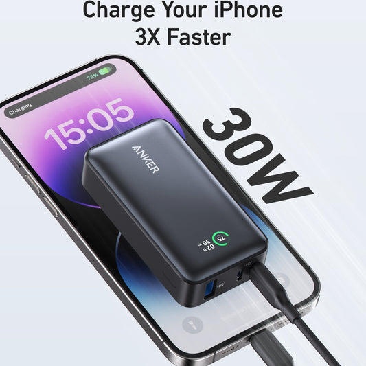Anker 533 külső akkumulátor, 10000mAh, 30W, QC + PD, 1 x USB-A - 2 x USB-C, Fekete A1256G11