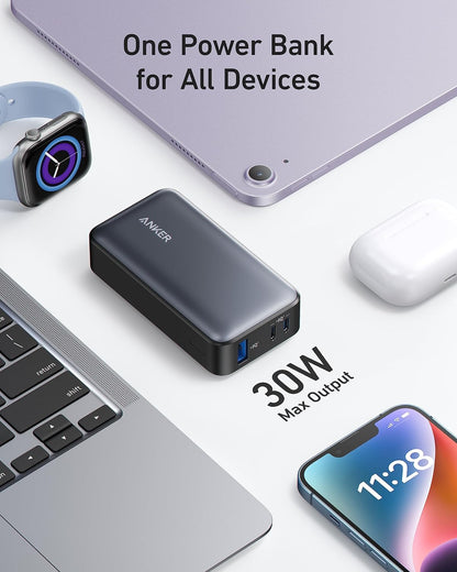 Anker 533 külső akkumulátor, 10000mAh, 30W, QC + PD, 1 x USB-A - 2 x USB-C, fekete A1256G12